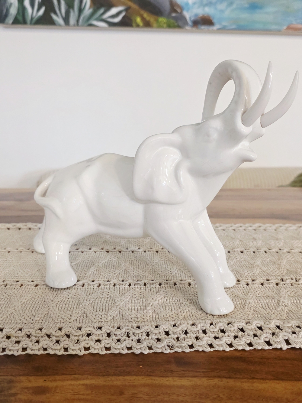 Stunning vintage white ceramic elephant figurine, made in Portugal(1960-1970)